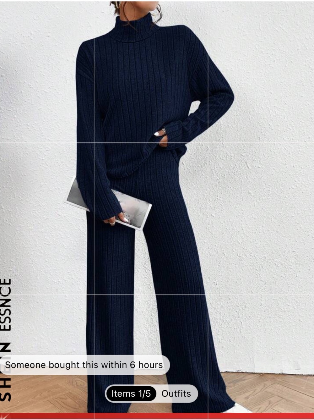 SHEIN Navy Blue Ribbed Pants & Top Set